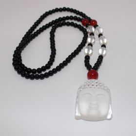 Geluks Amulet Bergkristal Boedhahoofd met Zwarte Onyx 